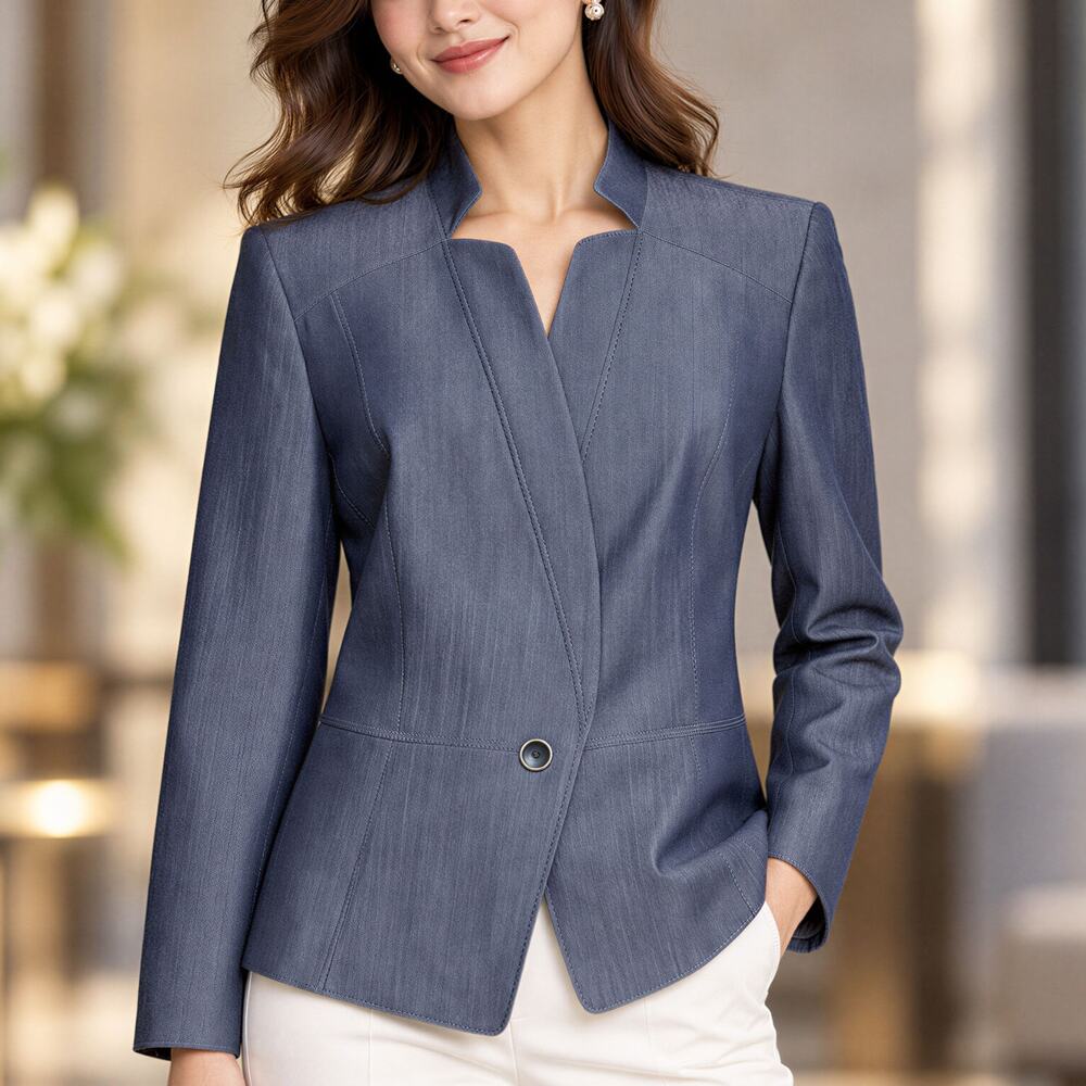 Nine West Tailored Denim-Look Blazer Women 12 Office Siren Minimalist Corpcore